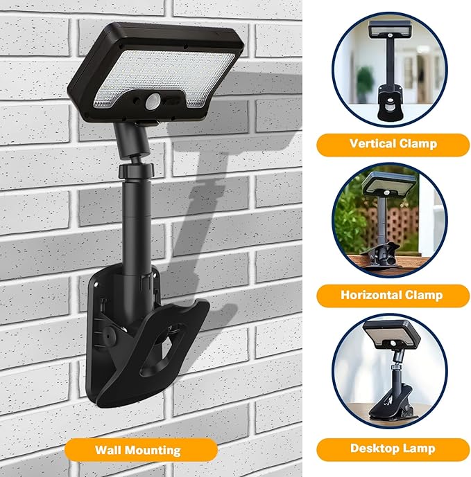 Pacify Clip On Solar Lights Outdoor with Motion Sensor 92 LED 600LM Solar Clip On Lights 360° Adjustable Clamp Solar Lights Outdoor Waterproof for Fence Deck Gutter Camping(2 Pack Cool White 6000K)
