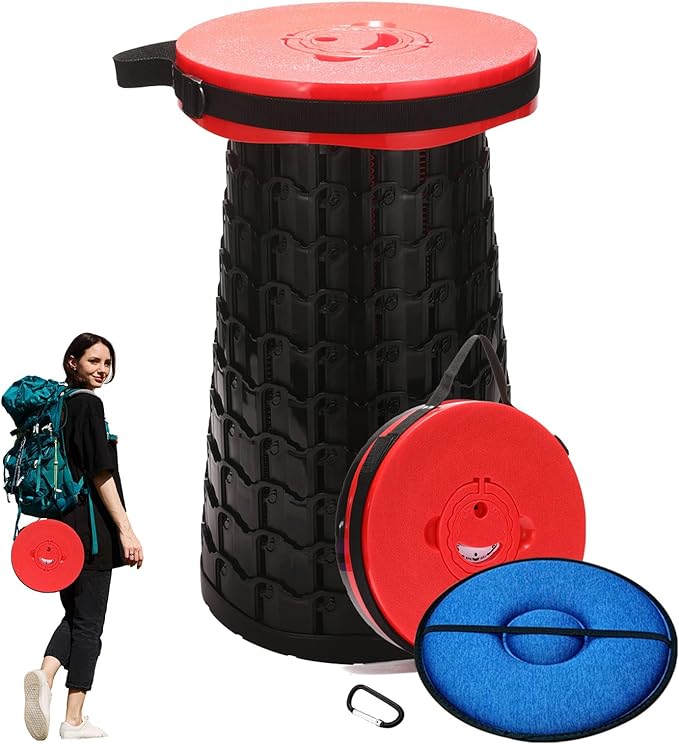 Upgraded Collapsible Stool with Cushion 1000 lbs Capacity &amp 19.7-in High Wider &amp Taller Heavy Duty Portable Telescoping Foldable Seat for Adults Camping Travel Music Festivals Outdoors