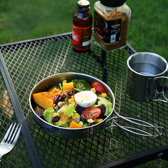 5pcs Stainless Steel Camping Mess Kit with Cup and Bowl Set Lightweight Outdoor Picnic Tableware for Hiking Fishing and Backpacking