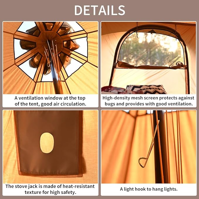 MC TOMOUNT Canvas Tent Bell Tent 16.4ft*9.2ft with Stove Jack for Glamping Family Camping Zipped Removable Floor