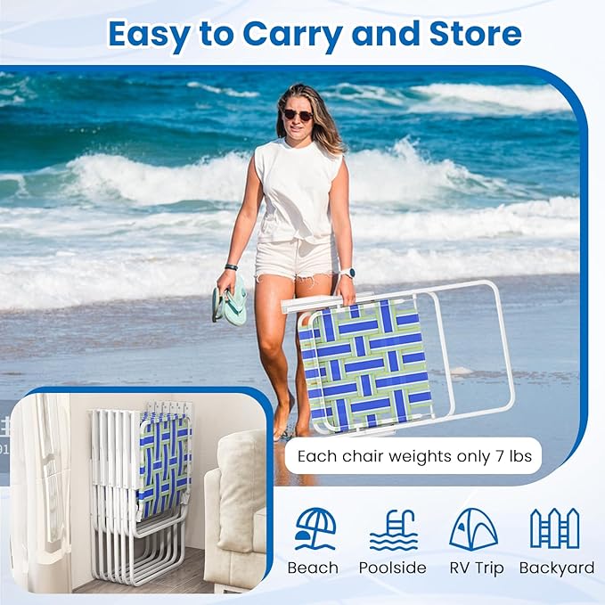 S AFSTAR Beach Chair Set of 6 Portable Folding Lawn Chairs Webbing with Webbed Seat &amp Back Lightweight Foldable Heavy Duty Camping Chairs 330 lbs for Outside/Outdoor Patio Pool Garden Yard