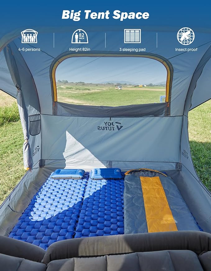 JOYTUTUS SUV Tent for Camping with Rainfly Double Door Design Car Tent with Aluminum Poles SUV Tailgate Tent with Waterproof PU2000mm Double Layer for 4-8 Person Orange