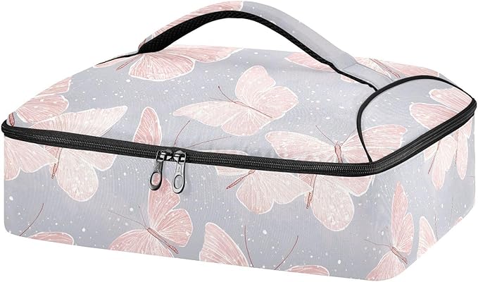 Casserole Carrier Cute Butterfly GreyInsulated Casserole Carrier for Hot or Cold Food Thermal Lunch Tote for Potluck Parties Picnic Beach Fits 9 x 13 Inches Baking Dish