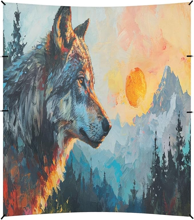 Camping Sun Shelters Wolf in The Sunrise Pattern Beach Canopy 126 * 110.2in