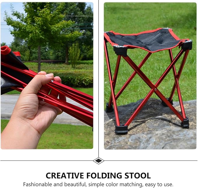 Portable Folding Camping Stool Outdoor Barbecue Chair Large Size Red Multipurpose Collapsible Seat for Fishing Beach Hiking