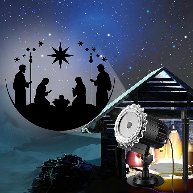 Tuanse Christmas Projector Lights Outdoor Rotating Nativity Projector LED Flood Light Holiday with Stars for Christmas Party Garden Landscape Decoration