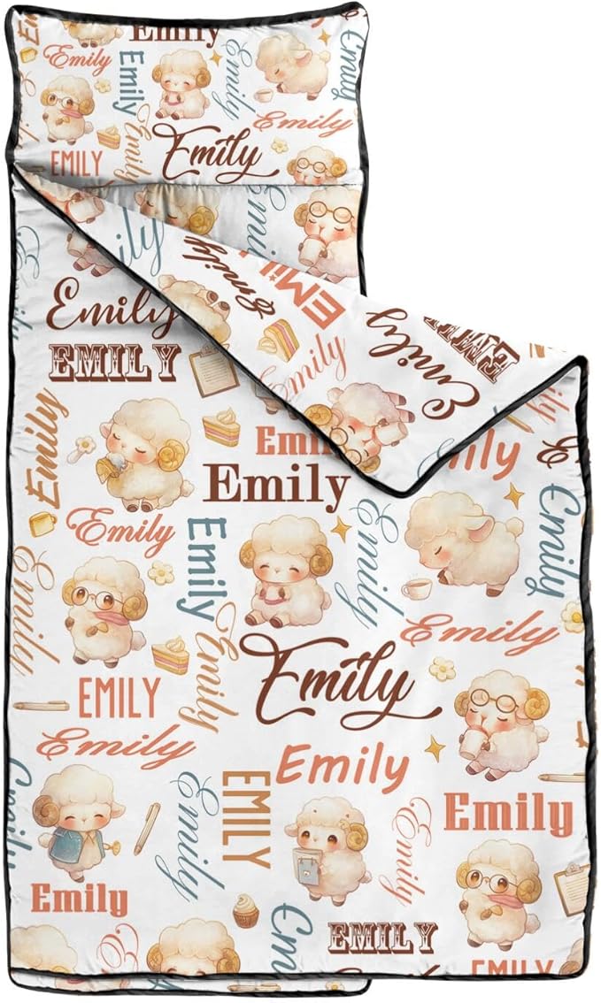 Custom Toddler Nap Mat with Name – Personalized Sleeping Bag for Kids with Pillow and Blanket Roll-Up Design