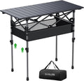 GARLLEN Folding Camping Table 2-Height Adjustable Portable Roll-up Camping Table with Storage Net Lightweight Aluminum Picnic Table with Carrying Bag for Cooking BBQ Outdoor 32.2 L x 15.7 W