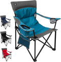 Oversized Folding Camping ChairHeavy Duty Padded Portable Lawn Chair w/Extra Large Cup HolderSide Pocket for Adults Outdoor Sports Hiking Beach Garden PicnicBlue
