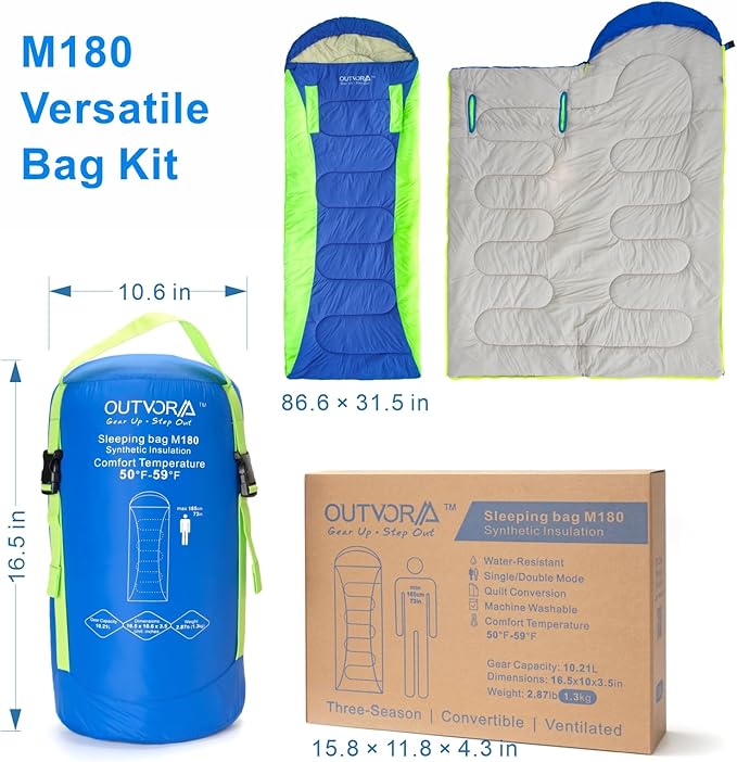 M180 Wearable Sleeping Bag with Arm Holes &amp Feet Openings 3-Season 50°F Ultralight Backpacking Sleeping Bag Water-Resistant Portable Camping Gear for Adults RV &amp Stadium