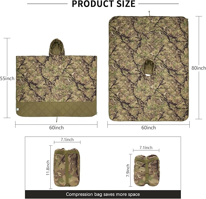 LOOGU Camo Blanket Waterproof Insulation Poncho Liner for Outdoor Camping Hiking Hunting Survival Backpacking Picnicking