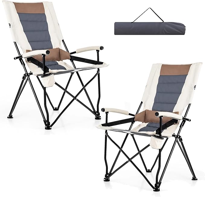 HAPPYGRILL Folding Camping Chair Set of 2 Portable Lawn Chair with Cup Holder &amp Carrying Bag 330 LBS Folding Chair for Outside Fishing Travel Swimming Picnic
