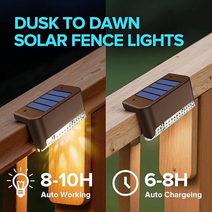 JJX Solar Lights Outdoor 20 Pack Solar Fence Lights Deck Light for Patio Outdoor Decor Fence Light Solar Powered for Stairs Step Railing and Yard (Warm White)