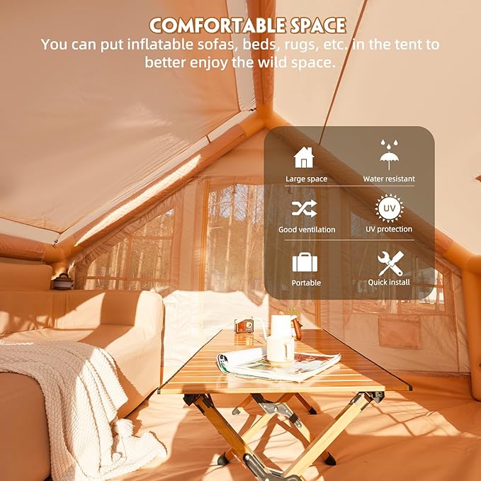 YOLENY Inflatable Tent for Camping 2-4 Person Instant Glamping Camping Tents with Large TPU Skylight and Rainproof Canopy Easy Setup Included Hand Pump