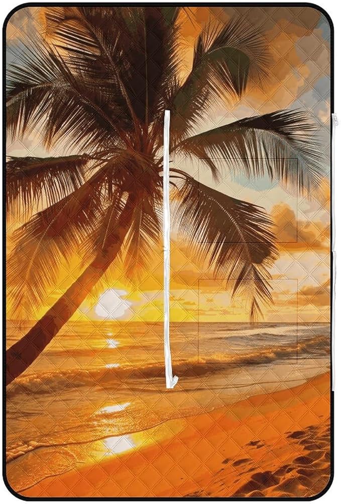 Zipper Tropical Beach Palm Tree Sunset Style Picnic Mat Suitable for Travel Camping Park Or Home Use