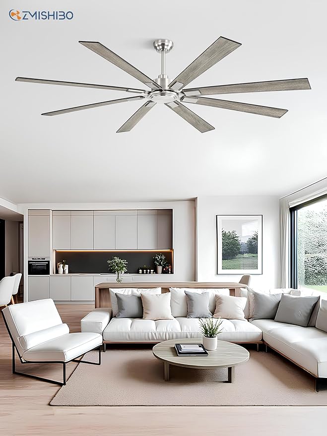 80 Inch Ceiling Fan No Light with Remote Control 8 Blades Quiet DC Reversible Motor 6-Speed Timer Brushed Nickel Finish Indoor Outdoor Ceiling Fans for Patios Living Room Garage