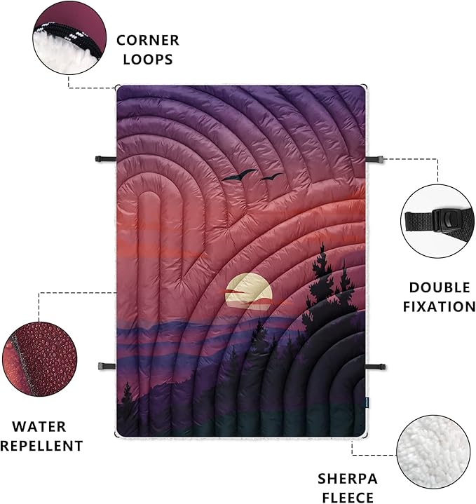 Outdoor Camping BlanketWarm Thick Camp Blankets with Sherpa Lining Soft Fleece Camping Blanket Puffy Camping Quilt for Cold Weather Traveling Stadium Hiking Picnics