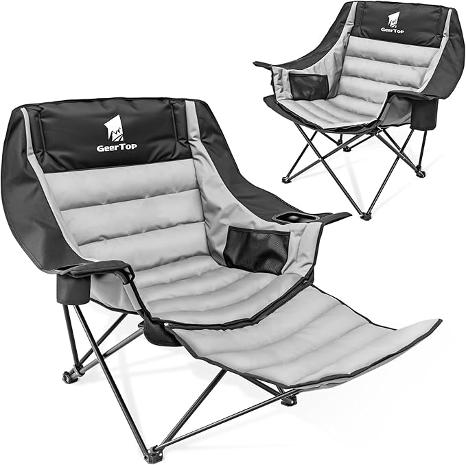 GEERTOP Oversized Padded Camping Chair for Adults with Removable Foot Rest Heavy Duty Extra Wide Compact Outdoor Folding Chair with Cup Holders 400lbs Capacity for Lawn Fishing Sports
