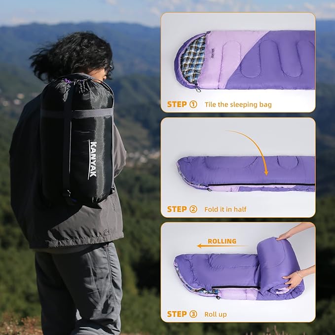 Camping Sleeping Bag 32℉ Sleeping Bags for Adults Kids Teens Cold Weather Warm Sleeping Bag Winter for 3-4 Season Camping Camping Gear Equipment Traveling and Outdoors