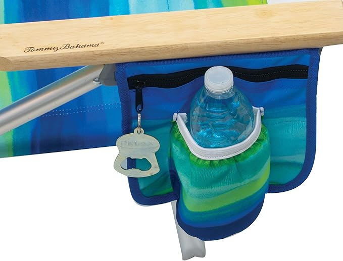 Tommy Bahama 2-Pack 5-Position Classic Lay Flat Backpack Beach Chair with Cooler and Cup Holder Portable Folding Beach Chair for Tanning Blue/Green