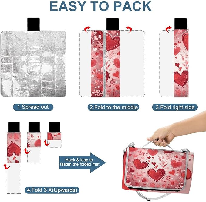 Valentine Pattern Beach BlanketPortable Waterproof Picnic Blanket58.3''x 58.3'' Extra Large Picnic Mat for BeachCamping Grass Lawn Park Accessorie for Festival BBQ