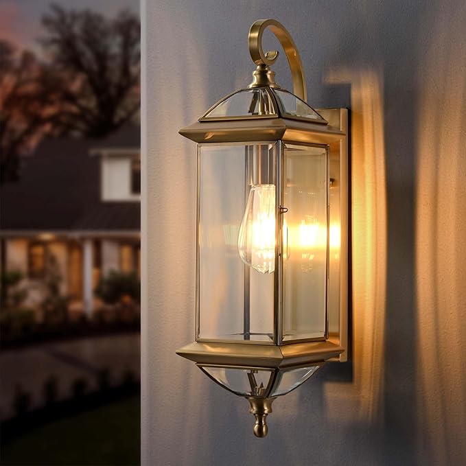 20'' H Brass Porch Light Copper Outdoor Light Fixture Oil Rubbed Finish Exterior Light Fixtures Large Outdoor Wall Lantern for PatioGarageFront Porch 1 Pack