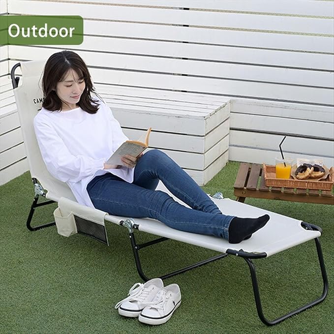 Campers Collection Yamazen C272-4 (BE) Outdoor Chair Reclining Function Side Pocket Width 21.7 x Depth 76.8 x Height 9.6-33.9 inches (55 x 195 x 24.5-86 cm) Folding Reclining Camping Bed