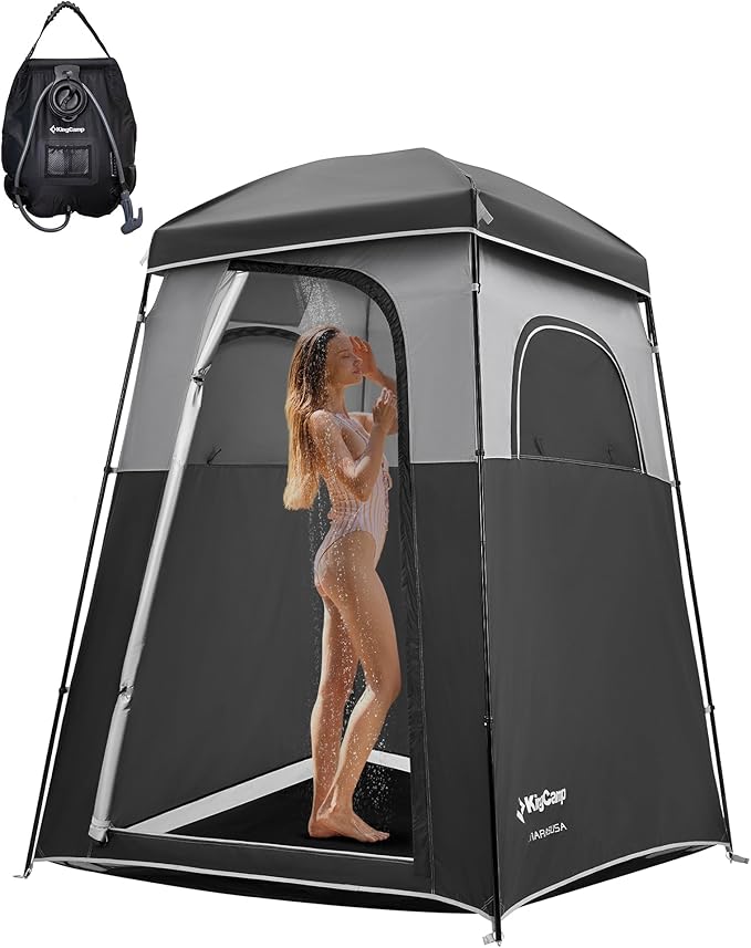 KingCamp Camping Shower Tent Portable Outdoor Privacy Toilet &amp Changing Tent Windproof &amp Waterproof Easy Setup 1 or 2 Room Shelter with Shower Bag for Camping Hiking Beach