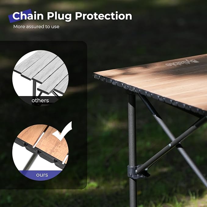Camping Table Folding Portable Camp Aluminum Fold Up Lightweight Roll Up Table Adjustable Height with Carry Bag Indoor Outdoor for Camping Picnic Backyard BBQ Patio Wood Grain