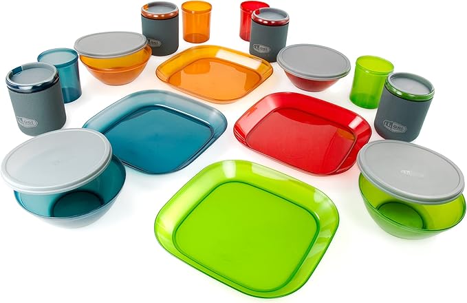 GSI Outdoors - Infinity 4 Person Deluxe Nesting Table Set Multicolor Durable Break Resistant Plates Bowls Mugs and Cups