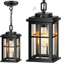 Black Dusk to Dawn Outdoor Pendant Light Modern Hanging Light Fixture with Tempered Glass Waterproof Exterior Ceiling Lights for Patio Porch House Anti-Rust Aluminum Adjustable Chain