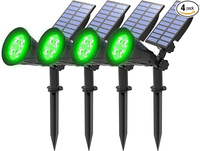 T-SUNUS Green Solar Landscape Spot Lights 4 Pack IP65 Waterproof Garden Outdoor Spotlights Auto On/Off for St. Patrick's Day Halloween Christmas Security Spotlight for Flag Tree Patio Driveway Pond