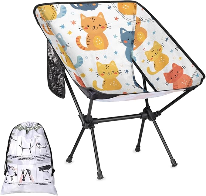 Honeybaby Folding Camping Chair Cats Stars Camping Chairs Lightweight Portable Chair Outdoor Foldable Chairs for Camping Travel Picnic Beach Hiking