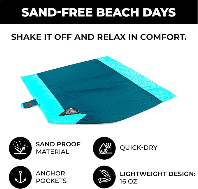 Grand Trunk Parasheet Beach Blanket or Picnic Blanket with Patented Sand Anchor Pockets Stake Loops and Attached Stuff Sack | Best Beach Blanket for Outdoors