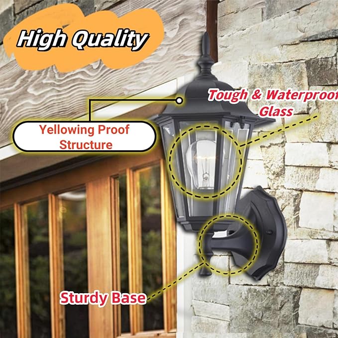 WISBEAM 2 Pack Outdoor Wall Light Black Wall Sconce for House Porch Lighting Fixture E26 Base 60W Max Metal Housing Plus Glass Wet Location Rated ETL Qualified Bulbs not Included