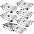 6 Set Stainless Steel Hotel Pans Full Size 2 1/2 Inch Deep With Lids Anti-Jam Chafing Steam Table Pans Catering Food Storage Metal Pan