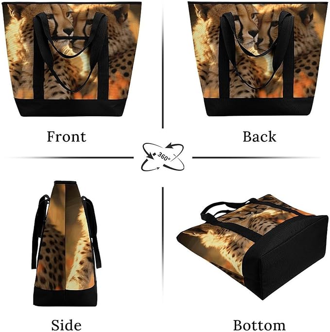 Insulated Shopping BagLarge Reusable Cooler Bags Cheetah Love Printed Foldable Shopping BagTravel Waterproof Shoulder Bag