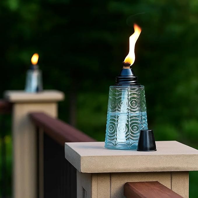 Seraphic Citronella Table Top Torches for Outdoor Patio 16oz Decorative Glass Torch Citronella Candles for Outside Deck Garden Parties Set of 3 Clear
