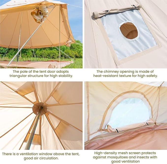MC TOMOUNT Canvas Tent Bell Tent Yurt with Stove Jack Zipped Removable Floor for Glamping Truck Car Camping