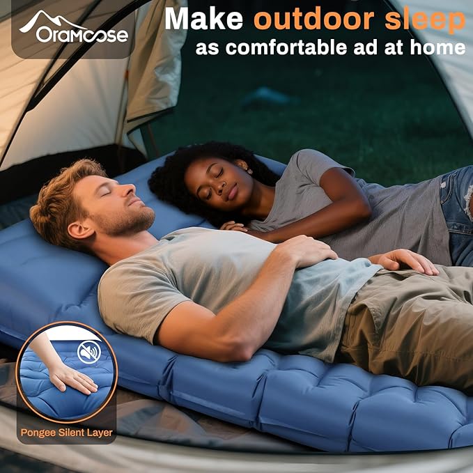 Double Sleeping Pad for Camping Extra Thick 6 Inch Sleeping Mat Camping for 2 Person Self Inflating Camping Pad with Built-in Pillow &amp Foot Pump Inflatable Camping Mat for Backpacking Hiking Tent