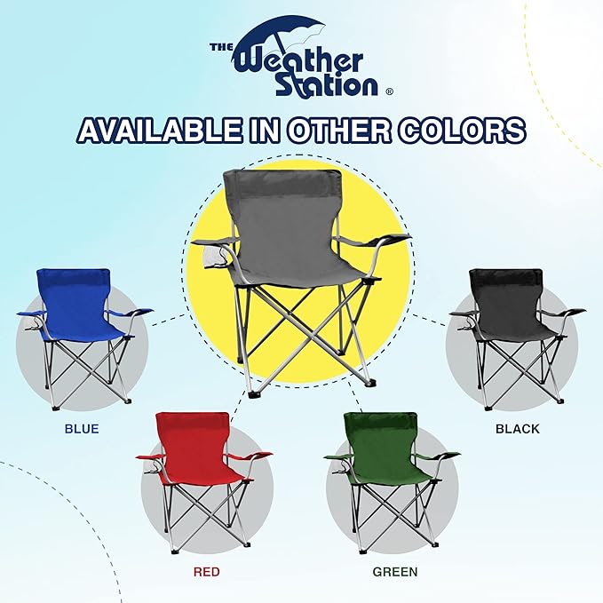 Weather Station Camping Chair Lightweight and Portable Outdoor Folding Tailgate Quad Chair with Cup Holder and Armrests
