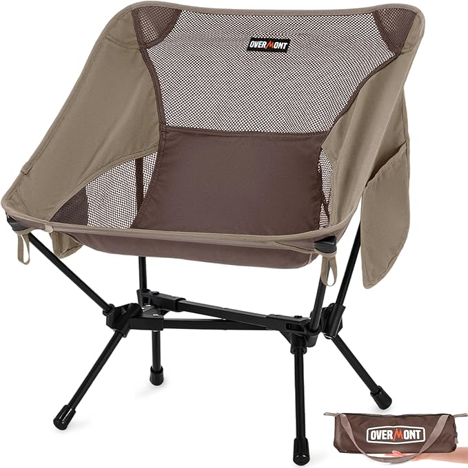Overmont Ultralight Portable Camping Chair- Lightweight Folding Backpacking Chair Support up to 330Lbs Compact Beach Chair for Adults with Carry Bag for Backpack Hiking Fishing Outdoor Camp Travel