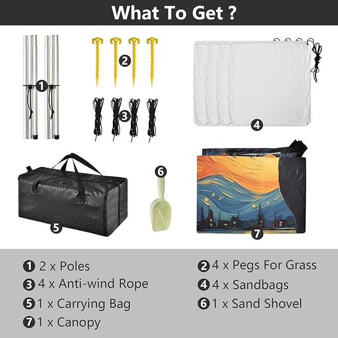 Starry Sky CatCamping Sun Shelters 9.2 x 10.5 FT Beach Canopy Tent Sun Shade with Carrying Bag for Camping Trips Fishing Backyard Fun or Picnics 21340160
