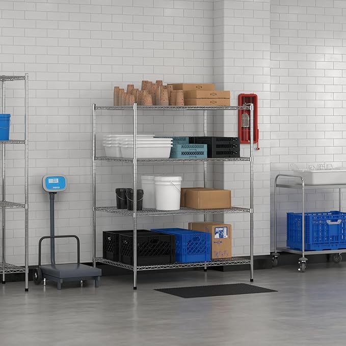 Commercial NSF Listed Chrome Stationary Wire Shelving Kit 36 x 48 x 64 with 4 Shelves Perfect for Warehouse Walk-in Refrigerator Freezer Grocery Store Restaurant Dishroom