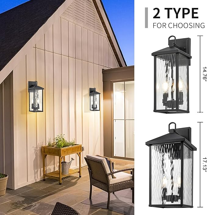 Darkaway Outdoor Wall Lights Exterior Lighting Fixtures Wall Mount Porch Lights Waterproof Outdoor Sconce with Water Ripple Glass E12 Socket for House Patio Hallway Garage