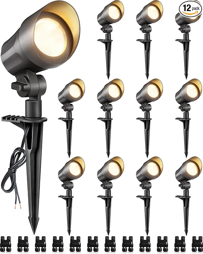 SUNVIE 6W Low Voltage Landscape Lights LED Low Voltage Lighting Warm White Landscaping Lights Waterproof Landscape Spotlights with Connectors Spot Lights Outdoor for Garden Tree Wall Yard 12 Pack