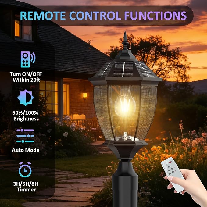 Solar Lamp Post Lights Outdoor Waterproof with Pier Mount Base 20 H Large Aluminum Outside Solar Lights for Yard Dusk to Dawn Outdoor Column Lights for Garden Pathway Patio(1 Pack)