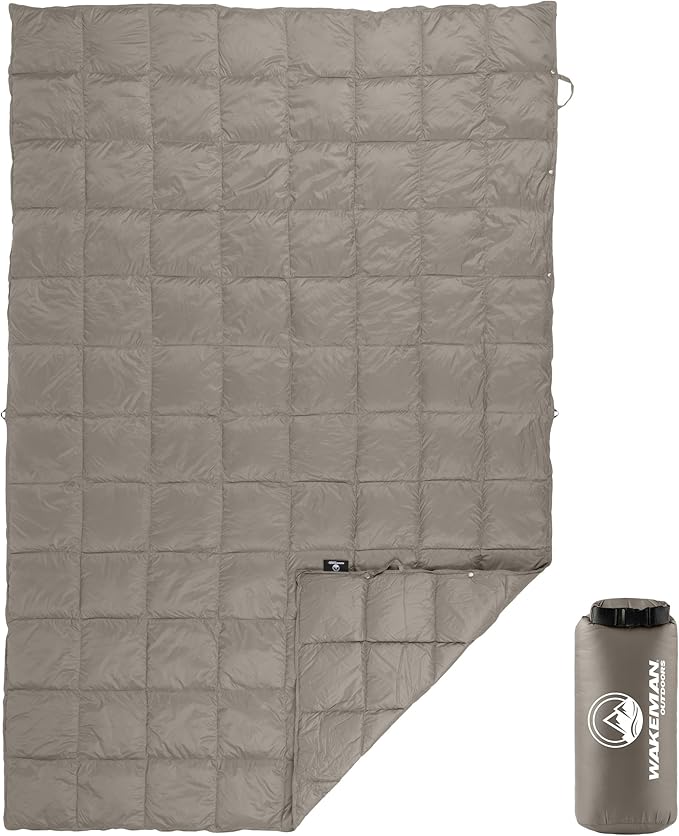 Down Camping Blanket Packable 78x52” Ultralight Compact Travel Blanket with Bag - Puffy Wearable Sleeping Gear for Camp Hiking Backpacking Stadium Festivals or Beach by Wakeman Outdoors (Gray)