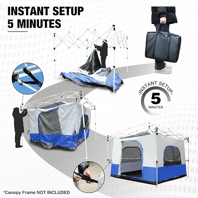 REDCAMP Canopy Camping Tent for Pop Up Canopy Tent Inner Tent Converts Straight Leg 10'x10' or 10'x20' Canopy into Camping Tent Fits 4-6 Person(Frame/Shelter NOT Included)