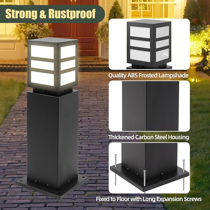 Landscape Path Lights 24 IP65 Waterproof Bollard Lights Heavy Duty Steel Stable Widened Base E27 Lamp Holder Modern Outdoor Path Lights Bollard for Lawn Patio Courtyard Driveway Oblong 1pack